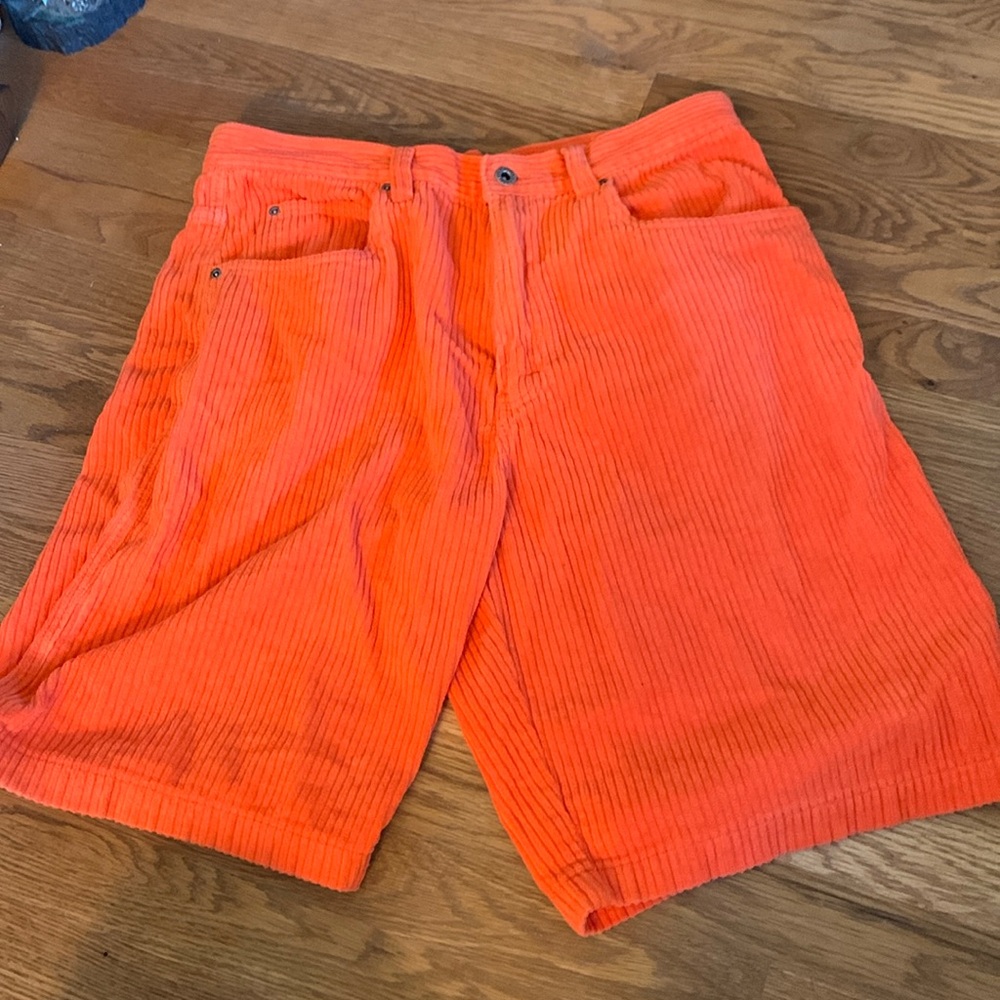 Vintage 90s Utility Orange Corduroy Shorts Size 34